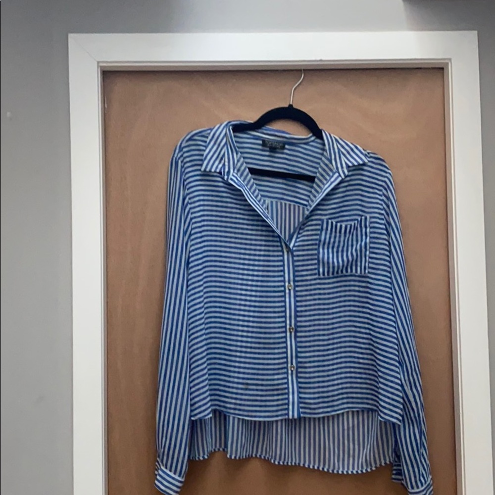 Topshop, blue & white striped long sleeved top